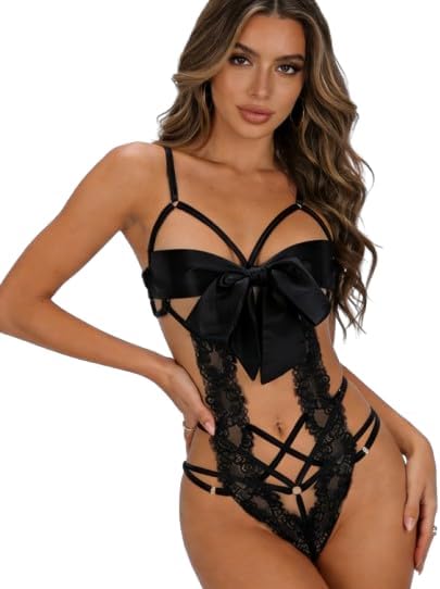 Sexy Lingerie for Women Sets Lace Bodysuit One Piece with Big Bow, Unwrap Me Sexy Lingerie Gift