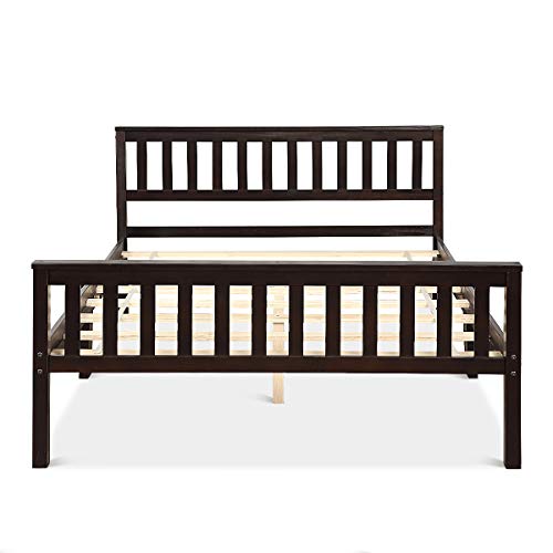 Giantex Deluxe Solid Wood Platform Bed With Headboard & Footboard, 14 Inch Pine Wooden Mattress Foundation, Wood Slats Great Support With Six Legs, No Box Spring Needed, Antique Espresso (Full) #TOP7