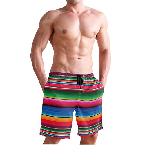 Rainbow Mexican Serape Men's Boy's Novelty Beach Shorts Blanket Stripes Swim Trunks Summer Quick Dry Bathing Suits Xl #TOP3