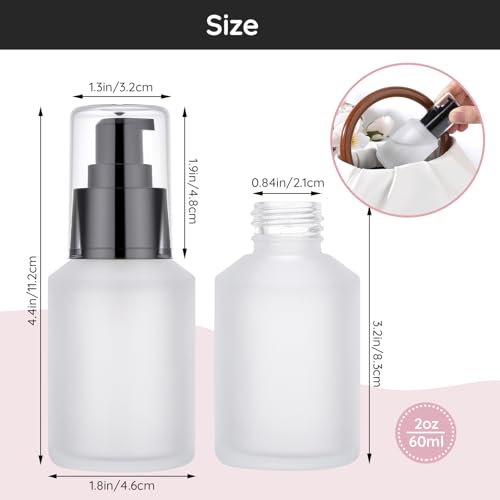 Image of Segbeauty 2oz Frosted Glass Lotion Bottle for Travel, 5pcs Matte Translucent Empty Pump Bottle for Hair Oils, 60ml Travel Size Liquids Container, Refillable Cream Dispenser, Essential Oil Bottle
