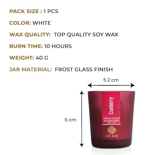Image of EKAM Cranberry Votive Soy Wax Scented Candle, 40 Grams, 10 Hours Burn Time| Long Lasting Premium Candles | Ideal for Home Decor | Gifting & Aromatherapy