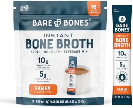 Bare Bones Ramen Bone Broth Instant Powder Mix Packets 16 Pack