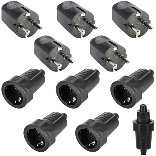 Fiche Schuko étanche IP54 lot de 5 paires de prises mâles et femelles en caoutchouc 16A noir