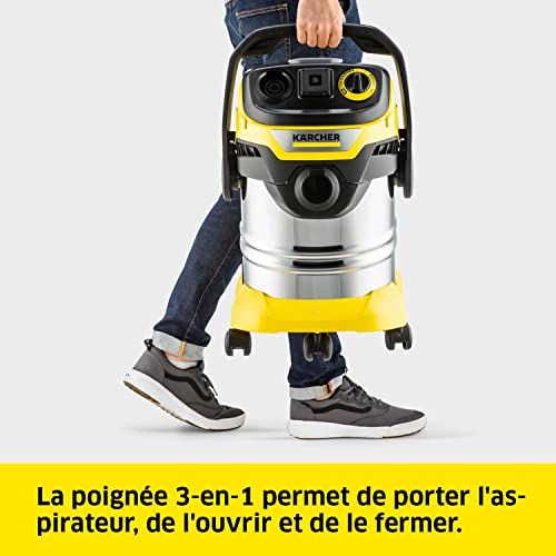 Kärcher Aspirateur Multifonction WD 5 P S V-25/5/22, Fonction Soufflerie, Puissance : 1100 W, Cuve en Acier : 25 l, Flexible: 2,2m, avec Prise de Courant, Filtre Plissé Plat, Suceur Sol/Fentes - Image 4