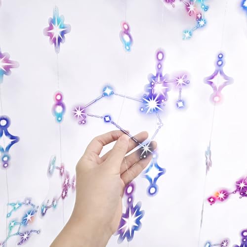 Image of Cheerland Star Party Decorations Zodiac Constellation Galaxy Garland Celestial Astrology Theme Banner Astral Hanging Glitter Stars Streamer Outer Space Birthday Decor Galaxy Party Supplies 6 Pcs