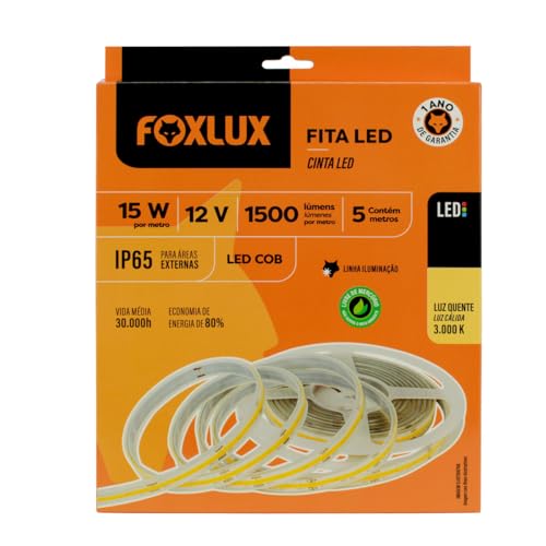Fita LED Foxlux – COB - 15W – 12V – 3000K – 5m – LP65