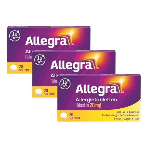 Allegra Allergie Tabletten | 3 x 20 Stk | Antiallergikum | Wirkstoff Bilastin | schnell und 24 Std wirksam bei Heuschnupfen Tierhaarallergie Hausstauballergie Nesselsucht (Urtikaria)