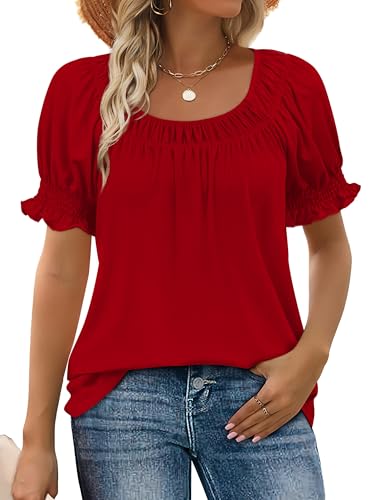 Image of WIHOLL Womens Short Sleeve Square Neck Summer Tops Dressy Casual Blouses Trendy Clothes 2026