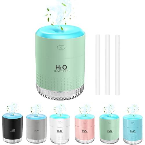 Image of Rechargeable Mini Cool Mist Humidifier With 7 Color Light, Small Personal Desktop for Baby Bedroom, Office, Nursery, Travel With Auto Shut-Off, Super Quiet (Green)