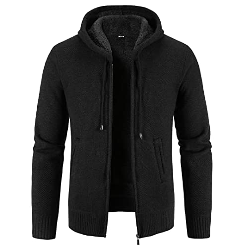 yuyungongsi Cardigan Hombre Chaqueta Sudaderas - Chaqueta Punto Hombre Invierno Sudadera Hombre con Capucha Cremallera Sweater Suéter Jersey Hombre Invierno Cárdigan Sudaderas Hombres Negro XL