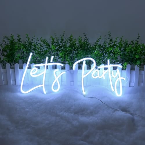 Image of Let's Party Neon Signs, Neon Light Sign for Wall Decor 20 x 9Inches Large LED Neon Sign Art Decorative Lights for Wedding Party Home Bar Store Festival, White