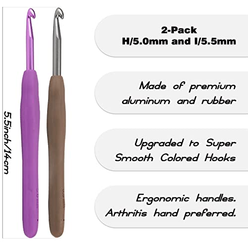 Image of YOJOB 2Pack Size H / 5mm, I / 5.5mm Crochet Hooks, Super Smooth & Ergonomic for Beginner and Advanced (5.0mm,5.5mm)