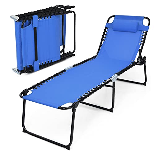 Tangkula Foldable Beach Lounge Chair For Outside, Sunbathing Chair With Removable Headrest, 4-Position Adjustable Backrest, Portable Tanning Chaise Lounger For Yard, Patio, Beach, Camping (1, Navy) #TOP21