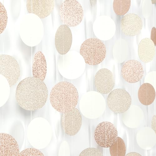 Boho Champagne-Gold Party-Decorations Streamers-Garland - 52ft Fall Rustic Birthday Hanging Paper Banner,Autumn Baby Bridal Showe Neutral Wedding Bachelorette Decor Hugfond