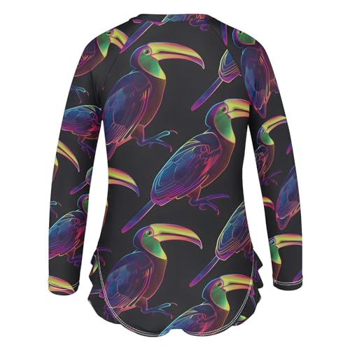 ALAZA Toucan Colorful Black Girls One Piece Swimsuit Long Sleeve Rash Guard Swimsuits UV 50+ Swimwear Zipper3