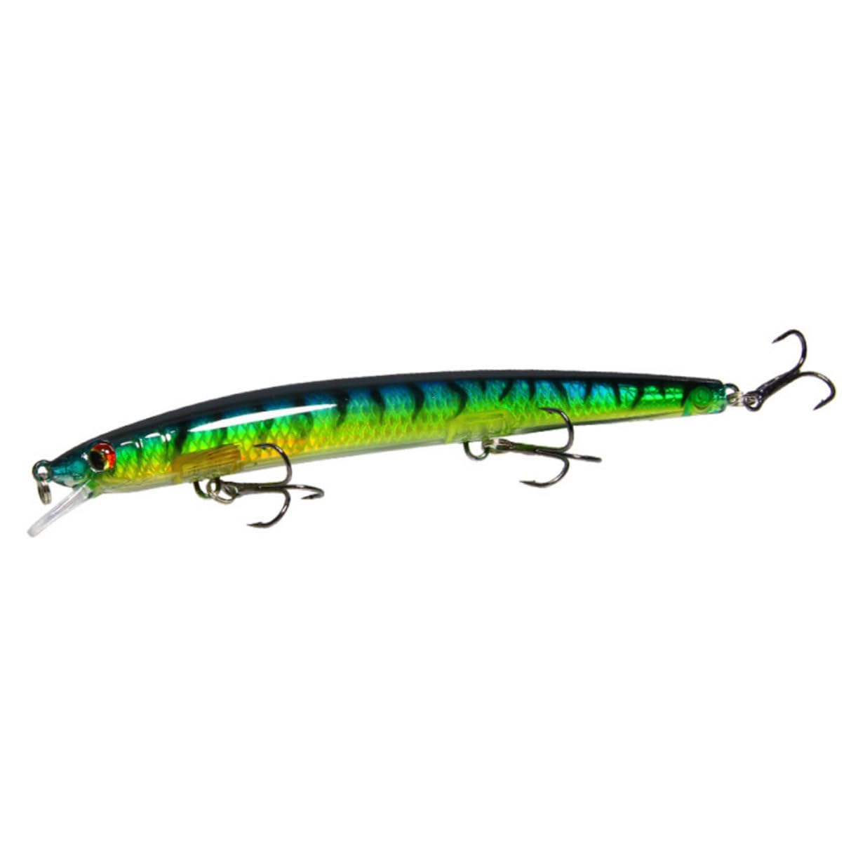 Mipcase 15pezzi Esche Galleggianti da Pesca Esche Artificiali Colorate con Testa Nera e Striscia Rossa Dorso Giallo Motivo Verde e Rosso per Appassionati di Pesca