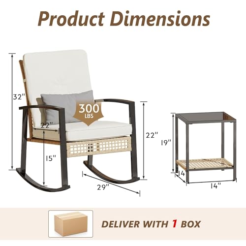 GRAVFORCE 3 Pieces Patio Bistro Set Outdoor Rocking Chair and Table Set with Lumbar Pillow Patio Bistro Chair Sets for Garden Backyard Poolside 2 GRAVFORCE 3 Pieces Patio Bistro Set Outdoor Rocking Chair and Table Set with Lumbar Pillow Patio Bistro Chair Sets for Garden Backyard Poolside - Image 2