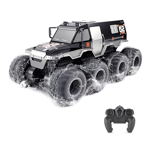 GoolRC Amphibious Remote Control Car, 8WD RC Cars, 2.4GHz Remote Control Boat, Waterproof Off Road RC Monster Truck, All Terrains Electric Armored Vehicle Crawler for Adults (Black)