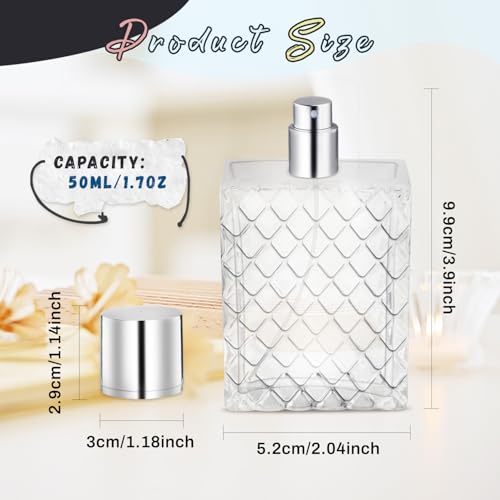 6 Pcs 50ml/1.7oz Glass Perfume Bottles Refillable Spray Bottle Travel Size Makeup Container Atomizer for Essential Oil Liquid - Silver2