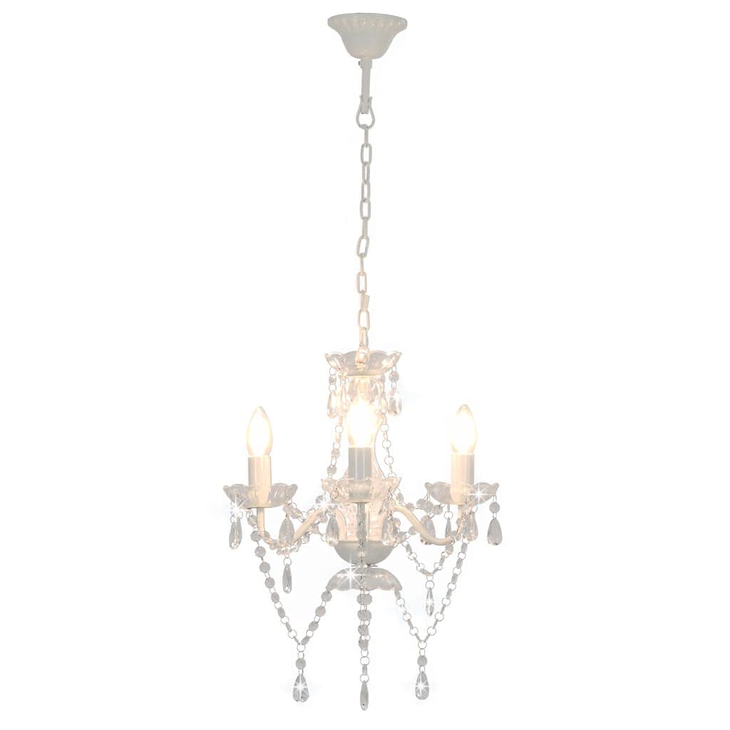 vidaXL Lampadario con Perle di Cristallo Rotondo 3 Lampadine E14 Lampada Soffitto Luce Pendente Base in Metallo Bianco Gocce Acrilico Trasparente