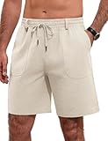 iClosam Short en Coton et Lin pour Homme, Style été, Confortable, Respirant, Taille élastique, Pantalon Court Homme avec Poches