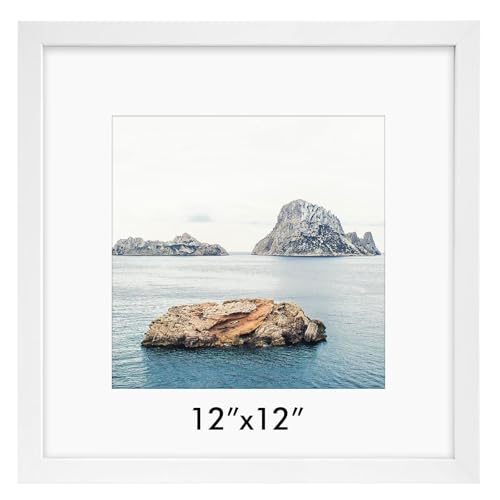 White Square Picture Frame for Instagram Prints, Custom Art, Wall Photo Frame, Small Frames for Wall or Tabletop Display, Without Mat: 12x12, With Mat: 8x8, White, 1-Pack