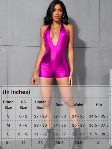 Image of EHSUYAB Sexy Metallic Bodycon Romper, Tie Halter, One Piece Backless Club Outfit