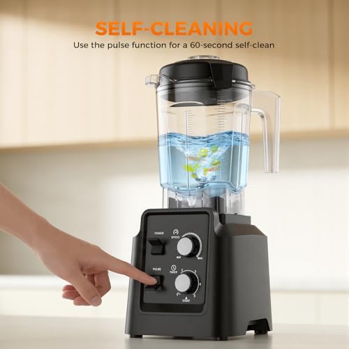 Image of Blender, 1800W Blender with Grinder - 6-Blade Professional Smoothie Blenders for Kitchen, Crushes Ice, Self-Cleaning, 68oz & 27oz Jars Dishwasher Safe, for Baby Food, Nut Butter