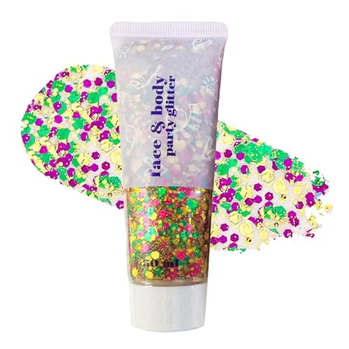 Body Face Hair Glitter Gel for Carnival,Glitter Face Paint Makeup for Kids Women,Holographic Sequins Chunky Glitter for Face Hair Nails,Singer Concert Festival Rave Accessories,50ml