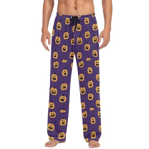 Men's Halloween Pumpkins Pajama Pants with Pockets - Straight Fit Cotton Sleep Bottoms for Lounge & Nightwear#7392