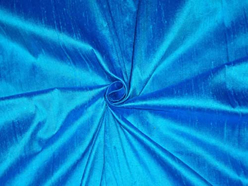 Tissu pure soie Dupioni bleu turquoise, l'art du tissage traditionnel pour vos projets