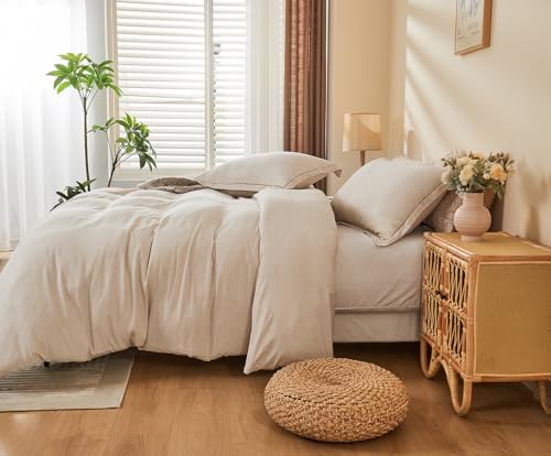 Image of SLEEPBELLA Linen Duvet Cover Set Queen Size-1 Duvet Cover with 2 Pillow Shams with Button Closure Soft Breathable Farmhouse