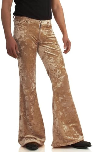 Image of Men's Velvet Relaxed Vintage 60s 70s Bell Bottom Stretch Fit Classic Comfort Flared Flares Retro Leg Disco Pants