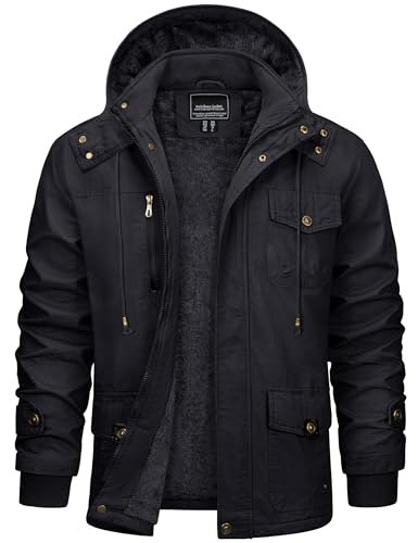 Image of CRYSULLY Men's Winter Casual Thicken Multi-Pocket Outwear Jacket Coat with Removable Hood 35 /33