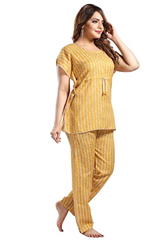 Image of Fabme Women's Cotton Printed Kaftan and Pyjama Set
