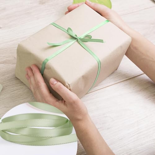 2pieces 22m Green Ribbon,Sage Green Ribbon,10mm Sage Ribbons,Solid Color Gift Wrapping Ribbons,greens Satin Velvet ribbons,for Gift Wrapping,Crafting,Wedding,Hair Bows,Bouquets,Party,Cake Decorations. - Image 4