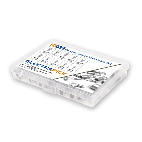 electrapick 60PCS Bolt Hole Tinned Copper Terminals Set-Wire terminals Connector Cable lugs Ring Battery SC Terminals Set Marine Grade Cold-Pressed Crimp Type (Silver, 60 Pcs)