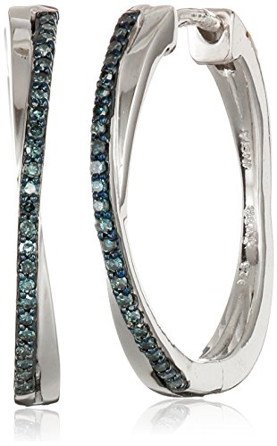 Amazon Collection Sterling Silver Blue Diamond Crisscross Hoop Earrings (1/6 cttw)