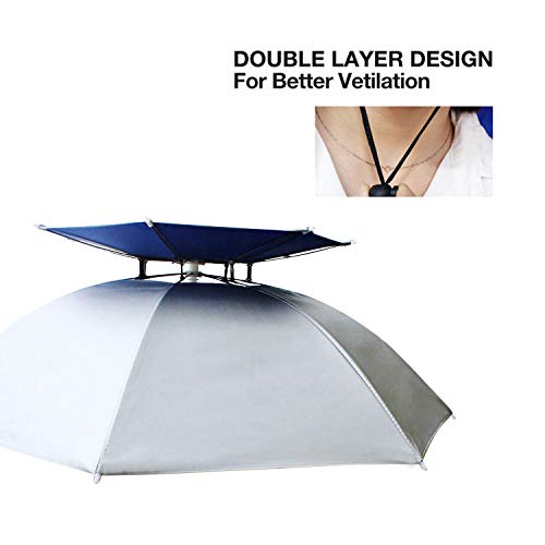 RedSwing Diameter Large Umbrella Hat for Adults and Kids, Hands Free UV Protection Head Umbrella Double Layer for Fishing, Gardening, Beach and Golf, Blue/Silver/Camouflage
