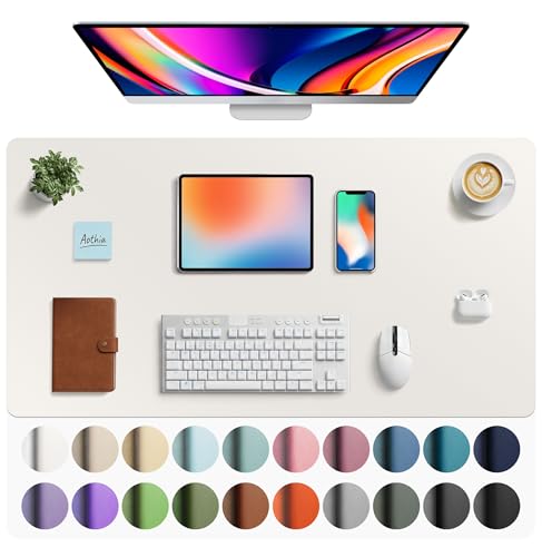 Image of Aothia Faux Leather Desk Mat - Large Mouse Pad, Non-Slip PU Leather Blotter, Waterproof Writing Surface for Office and Home (Off-White, 40 inch x 24 inch)