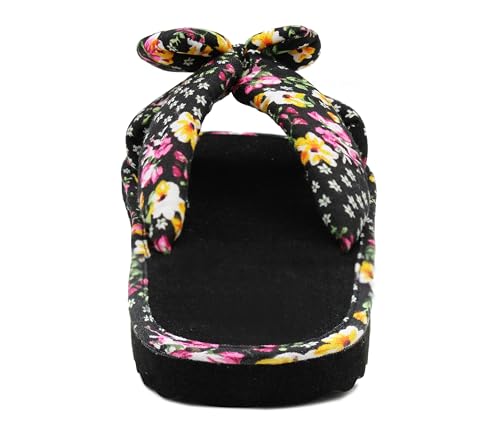 IMTY Womens Floral Mule Sandals Slip On Summer Beach Flip Flops Ladies Flat Bow Sliders Spa Pool Slides (Black Floral, UK Footwear Size System, Adult, Women, Numeric, Medium, 6) - Image 6