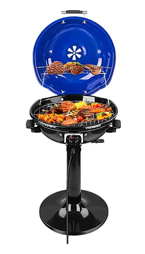 LITBOOS 15-Serving Electric Grill Indoor Outdoor BBQ Grill, Portable Removable Stand Grill 1600W with 60‘’ Power Cord, Blue, for Balconies, Patios, Apartments, RV trips