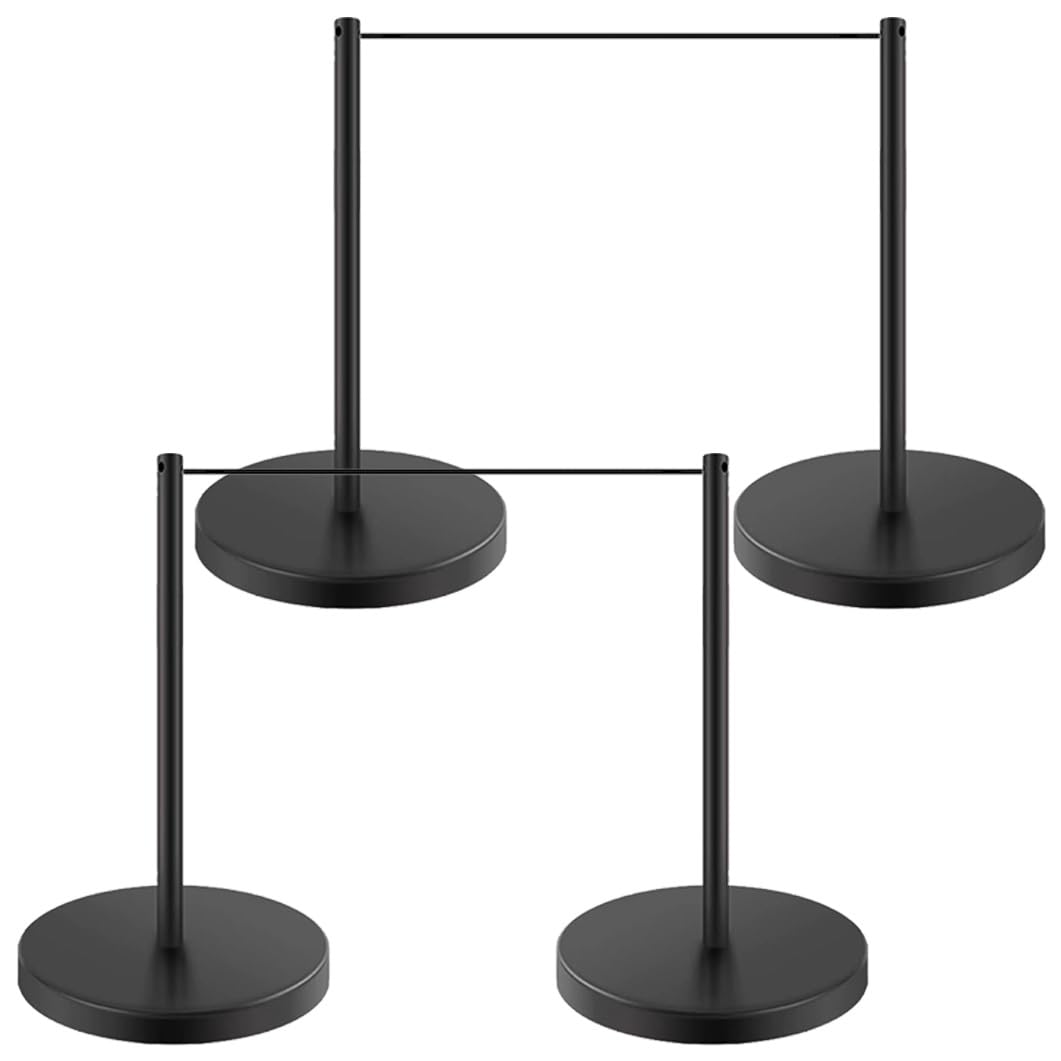 Aioneer Crowd Control Stanchions Set With Elastic Cord, 17.7" Safety Barrier Posts For Museums And Exhibitions-Black-4 Pcs
