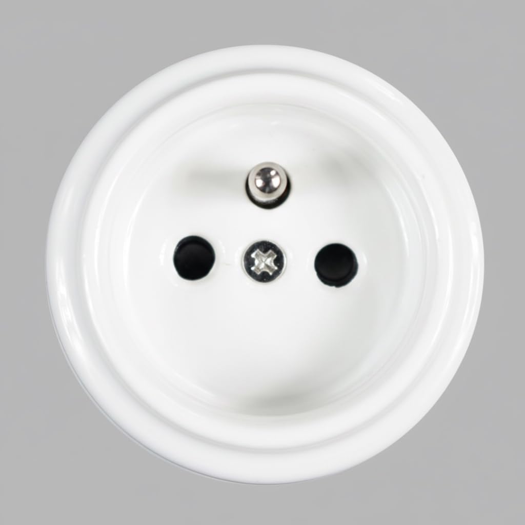 3 Prise de Courant en Porcelaine Blanche Vintage16A,250V