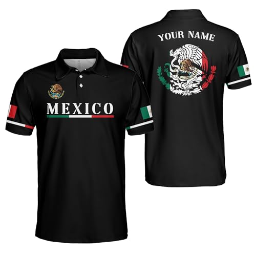 AOVL Personalized Mexico Polo Shirt 3D Mexico Shirts for Men Mexican Flag Gifts Unisex 3D Mexico Coat of Arms Polo 3D Gift