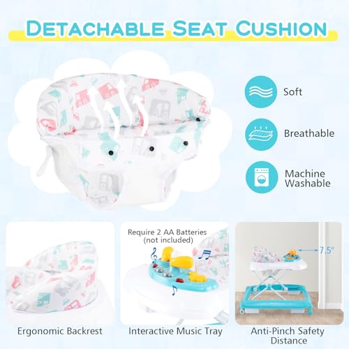 Image of BABY JOY Baby Walker, 4 in 1 Foldable Activity Walker with Adjustable Height, Music, Lights, Anti-Rollover Toddler Push Walker, Baby Walker with Wheels for Boys Girls 7-14 Months (Light Blue)