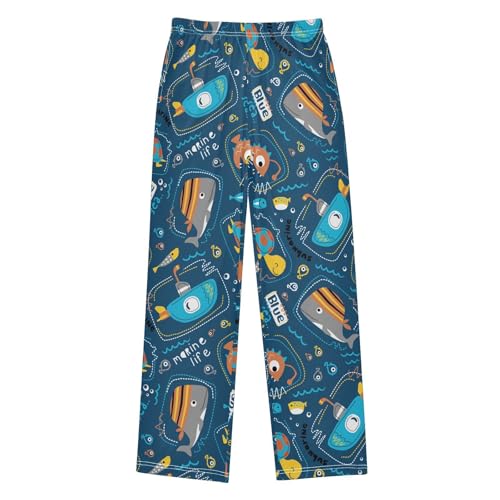 ZZXXB Marine Submarine Fish Boys Long Pants Soft Trousers Elastic Waist Kids Lounge Bottoms with Pockets S-XL