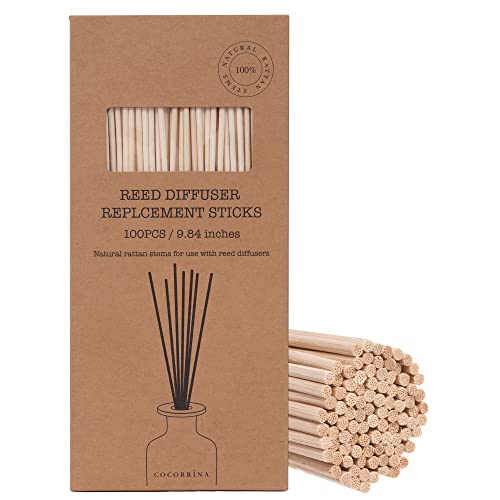 Cocorrína Reed Diffuser Sticks 100 Pcs, 9.84 Inch Diffuser Sticks, Essential Oil Aroma Diffuser Replacements Sticks For Home, Bathroom, Office (Natural Color) #TOP24