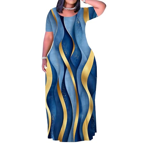 Image of SUZONANA Plus Size Maxi Dress for Curvy Women Summer Casual Sundress Short Sleeve Loose Vacation Dress