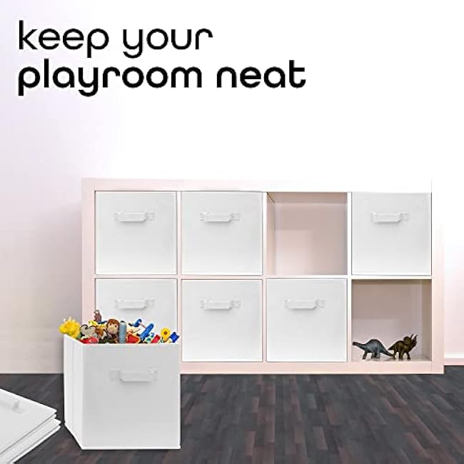 Pomatree Storage Cubes - 11 inch Cube Storage Bins (9 Pack) | Foldable Cubby Organizer Bin for Closet, Clothes and Toys | 2 Reinforced Handles | Fabric Basket Bin (White)